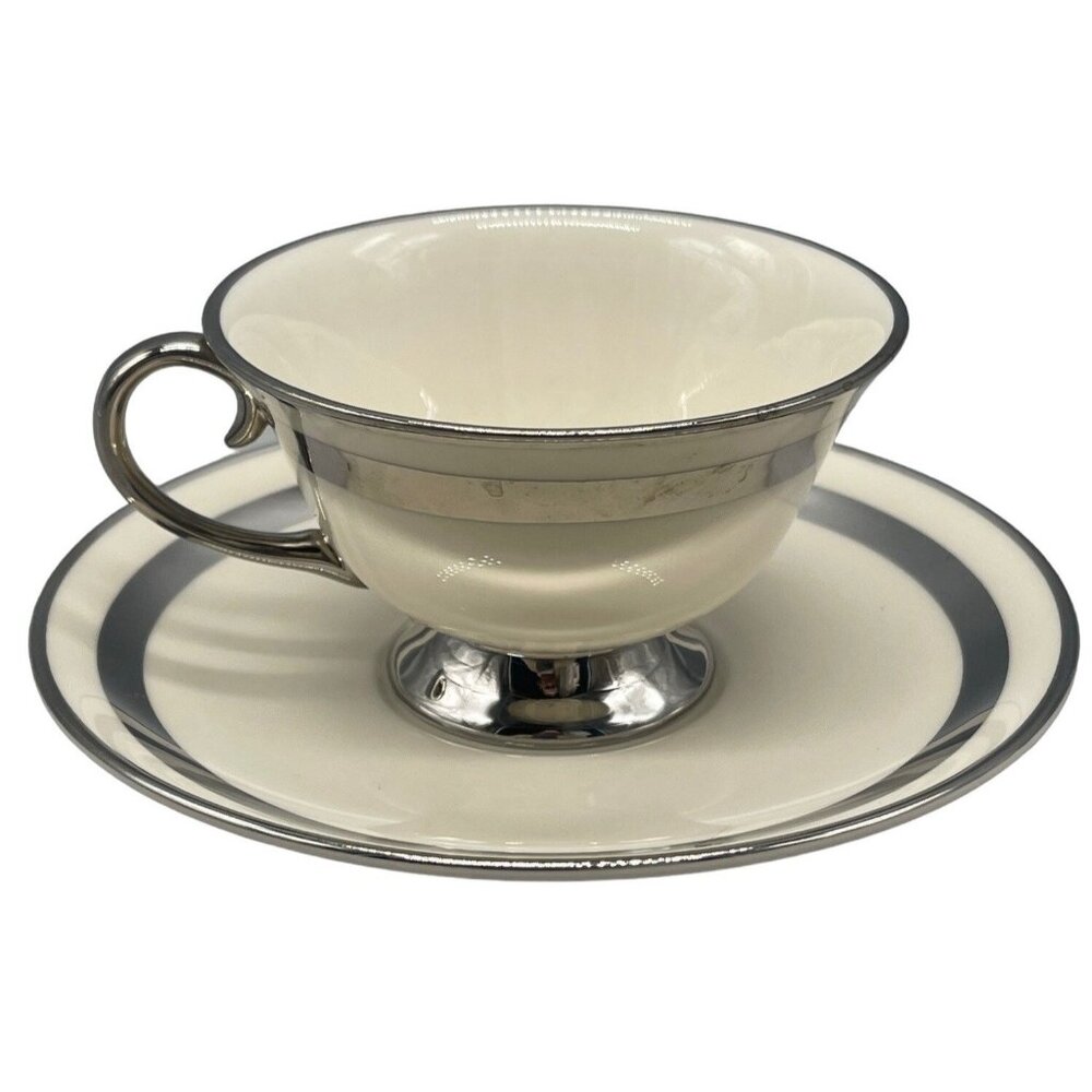 Flintridge China theme USA made California teacup & saucer 2 silver strips READ